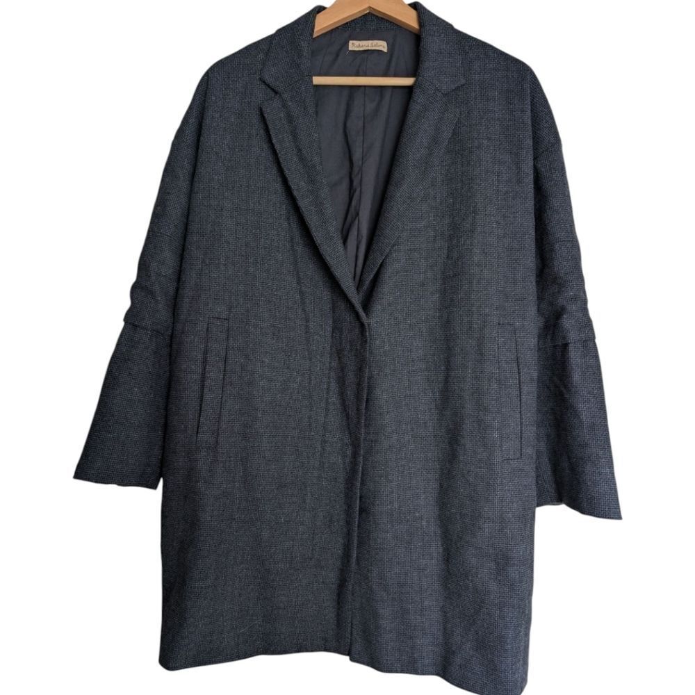 Ravens Saloner Indigo Blue Microplaid 100%wool Long Blazer Large